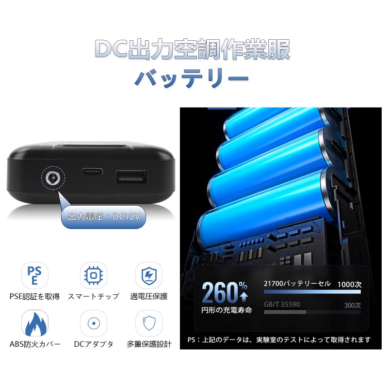 空調服 バッテリー 12V 14400mAh DC出力